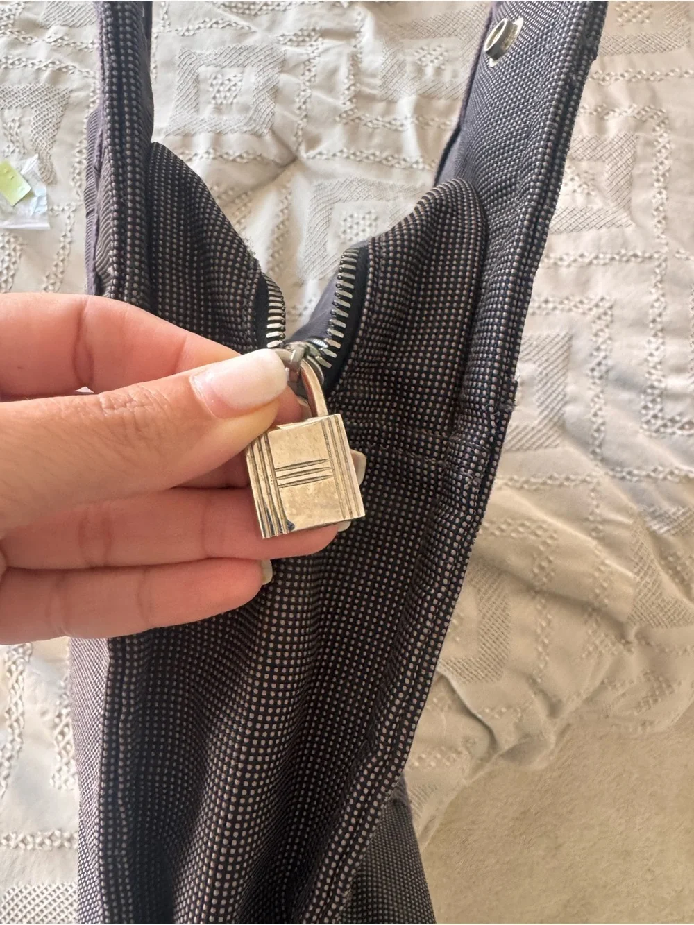 Vintage Hermes Grey Canvas Laptop Tote with Dark Grey Straps